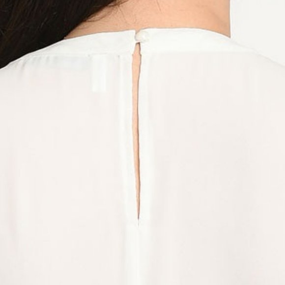 Pleat Round Neck Frill Lace Detail Chiffon Blouse - Picture 8 of 9